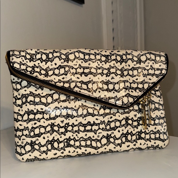 Henri Bendel Debutante Lace Print Envelope Clutch – Embossed Leather